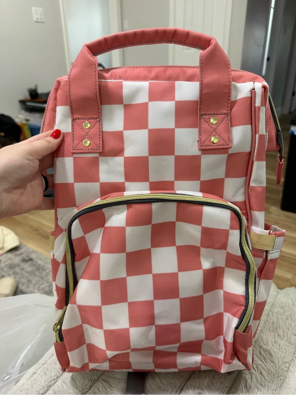 Checkerboard Pink and White diaper bag